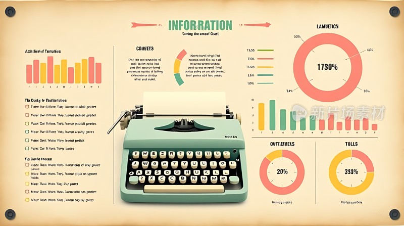 信息图表复古打字机与数据展示