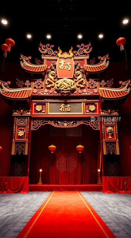古风舞台红毯铺地灯笼高悬金碧辉煌