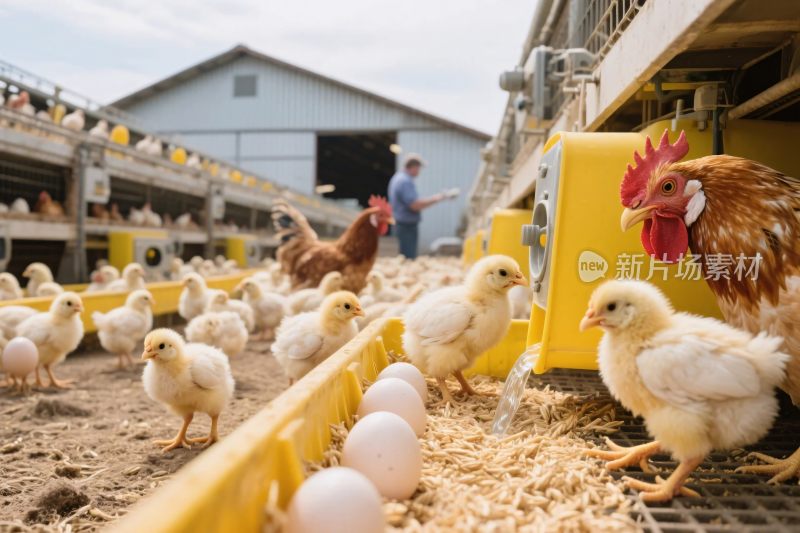 养殖场内的大小鸡与鸡蛋