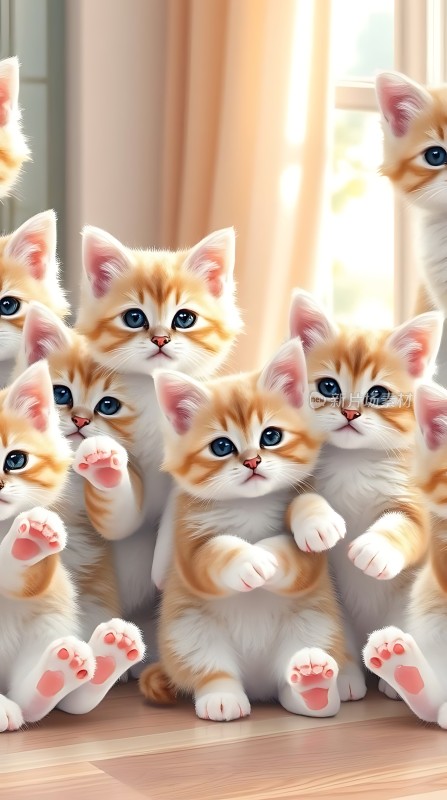 橘猫萌娃齐聚一堂温馨可爱画面