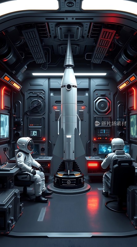 太空舱内宇航员与火箭