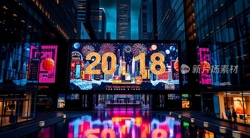 2018新年快乐繁华都市璀璨烟花迎接新的一年！