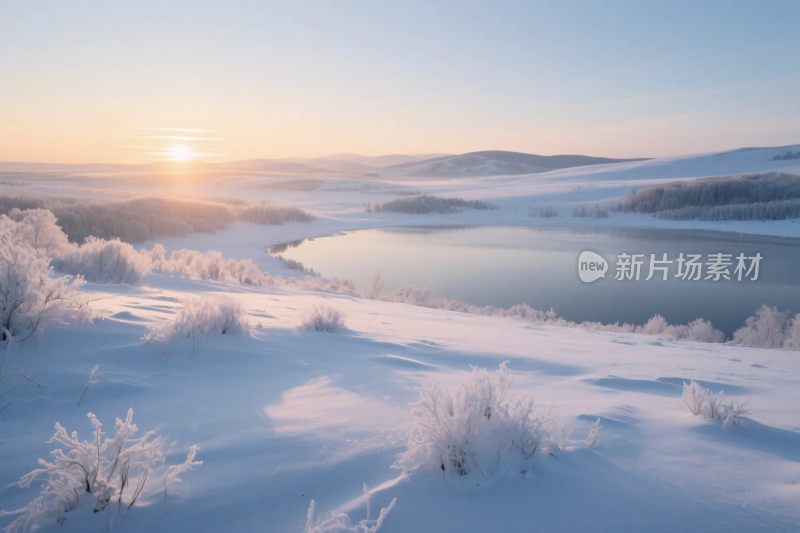冬日雪山湖泊雪景