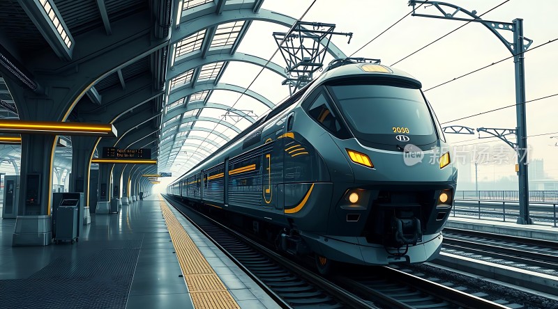 高铁站内现代列车停靠