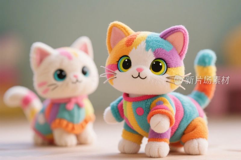 彩色猫咪玩偶插画