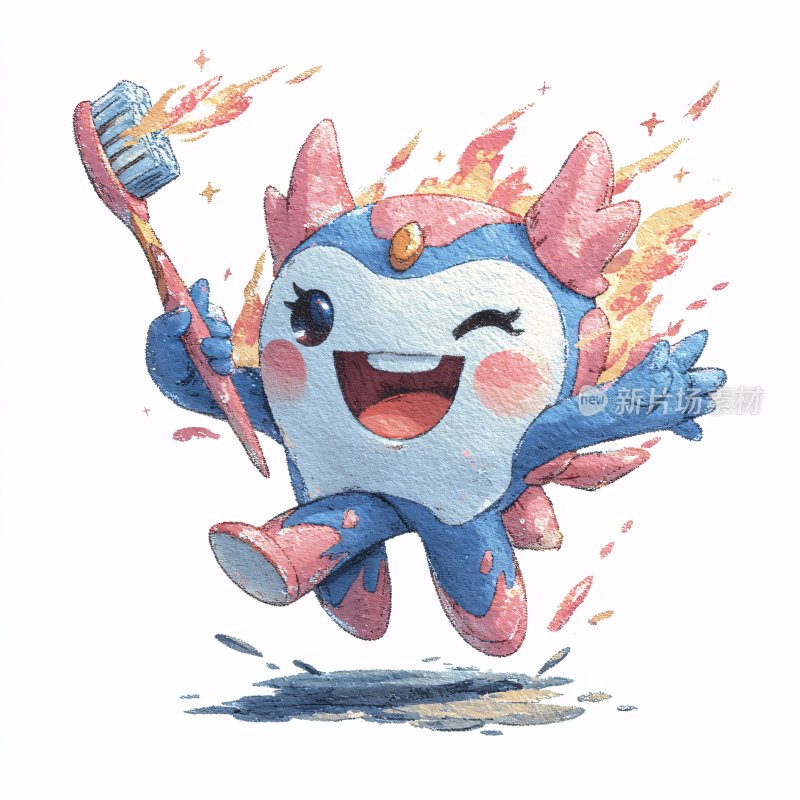 持牙刷的可爱卡通角色