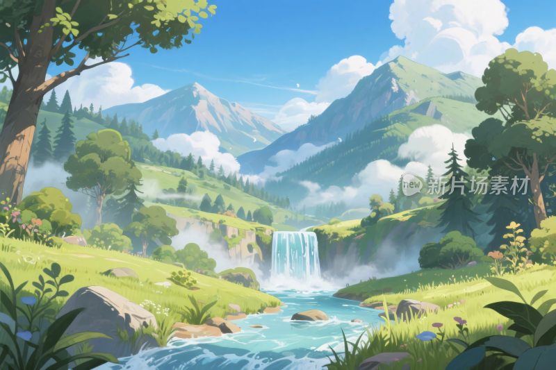 山水风景插画场景