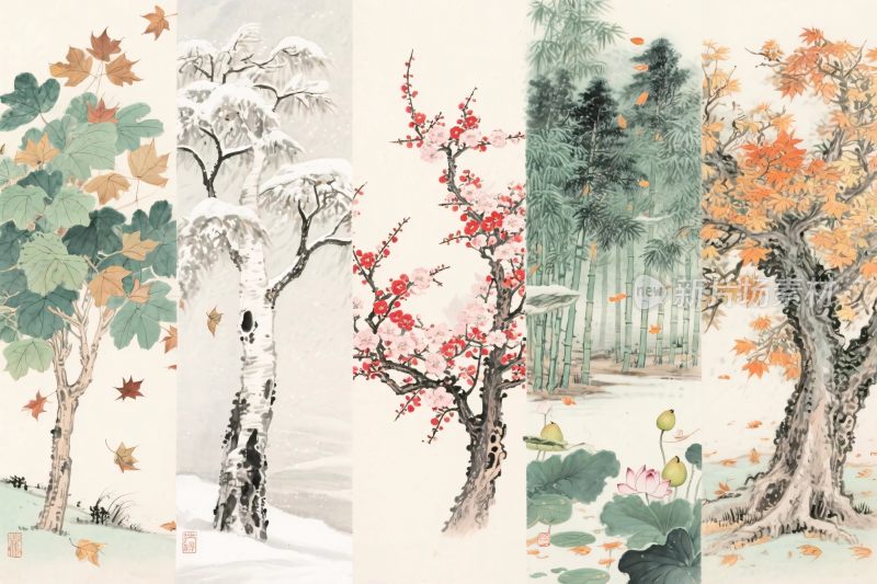 四季水墨风景画