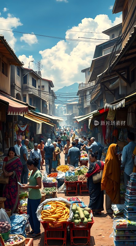 热闹市场琳琅满目商品人来人往