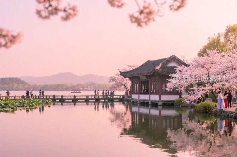 古典园林湖景图