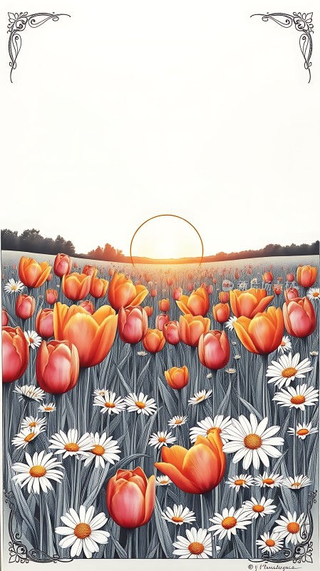 阳光下的郁金香与雏菊