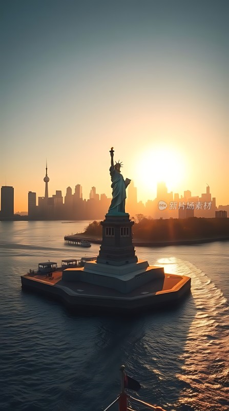 自由女神像日落美景