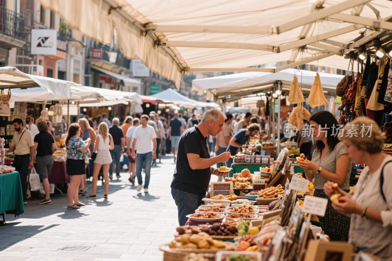露天市集热闹场景