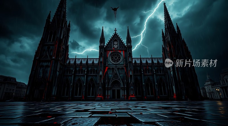 黑暗城堡下的闪电风暴