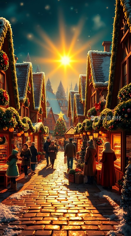 冬日暖阳下的圣诞集市