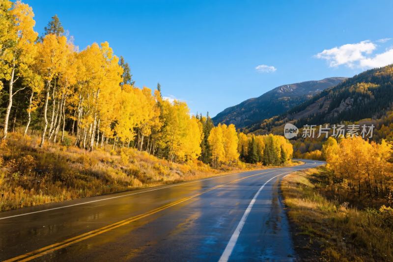 秋日山间公路风景