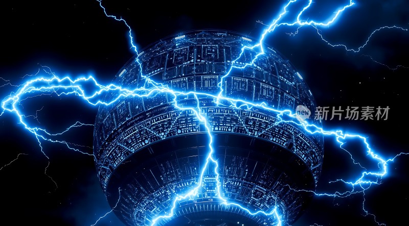 蓝色闪电环绕科技球体
