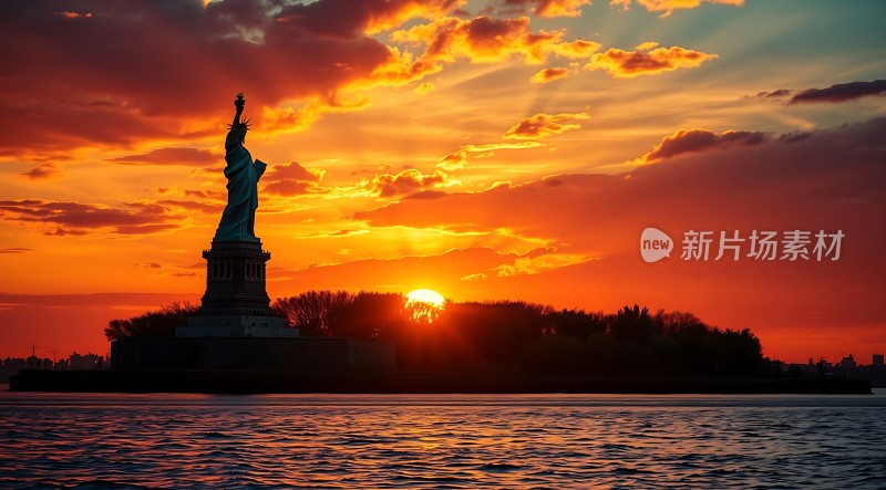 自由女神像日落美景