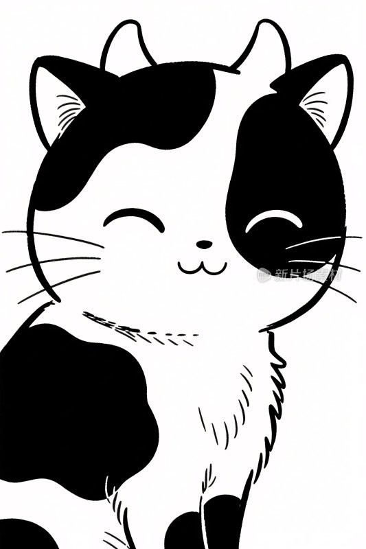 黑白卡通猫咪插画