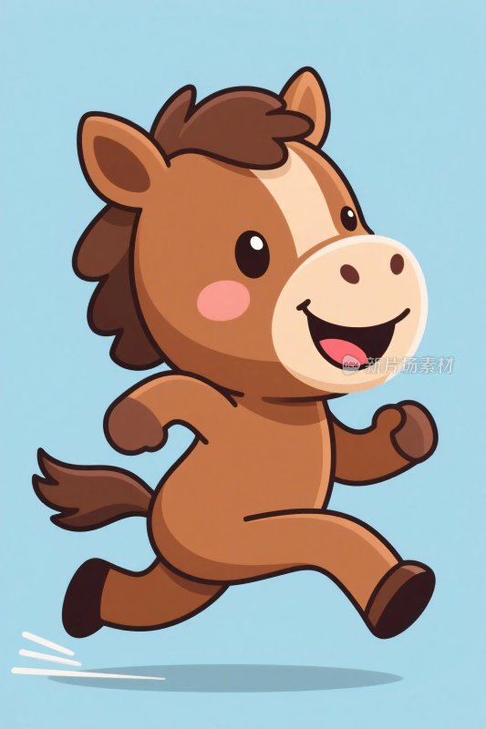卡通小马奔跑插画