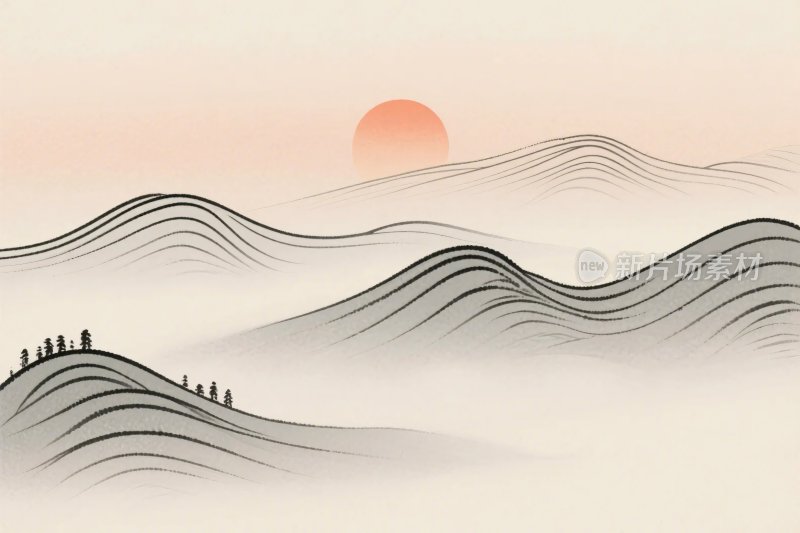 水墨山水风景插画