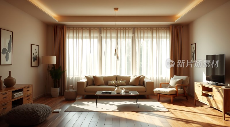 阳光洒满现代客厅简约家具温馨舒适