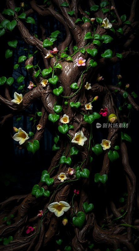 藤蔓缠绕的神秘树干