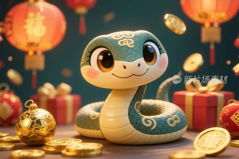 生肖蛇新春节日插画