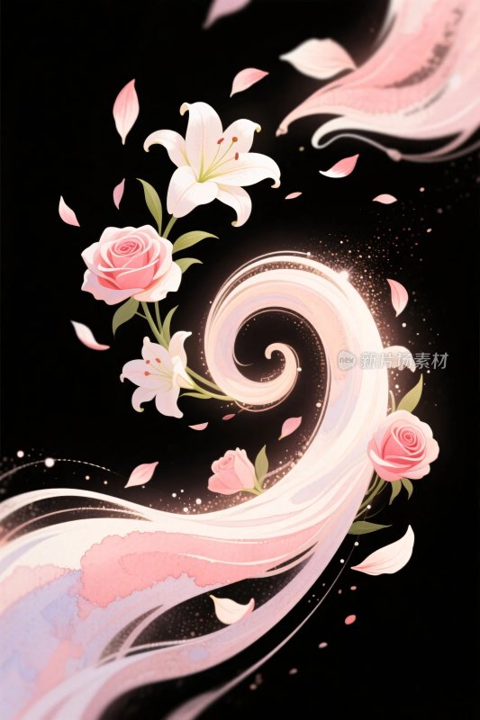 梦幻花卉艺术插画