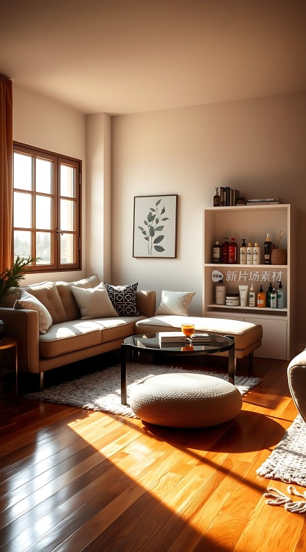 阳光午后温馨客厅舒适沙发简约装饰宁静生活