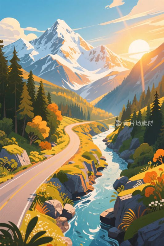 山间公路的秋日美景