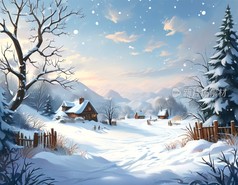 冬日雪景堆雪人