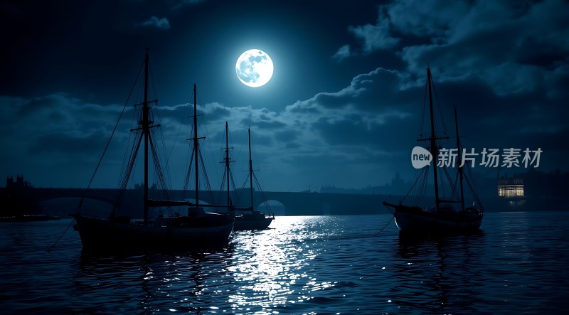 月下帆影映波光