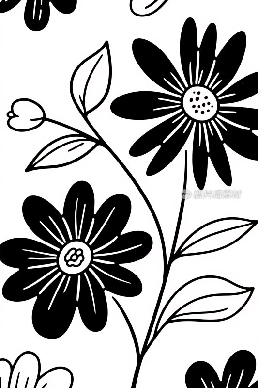 黑白花卉插画