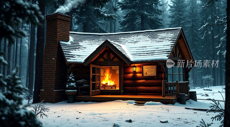 雪夜小木屋温馨 fireplace
