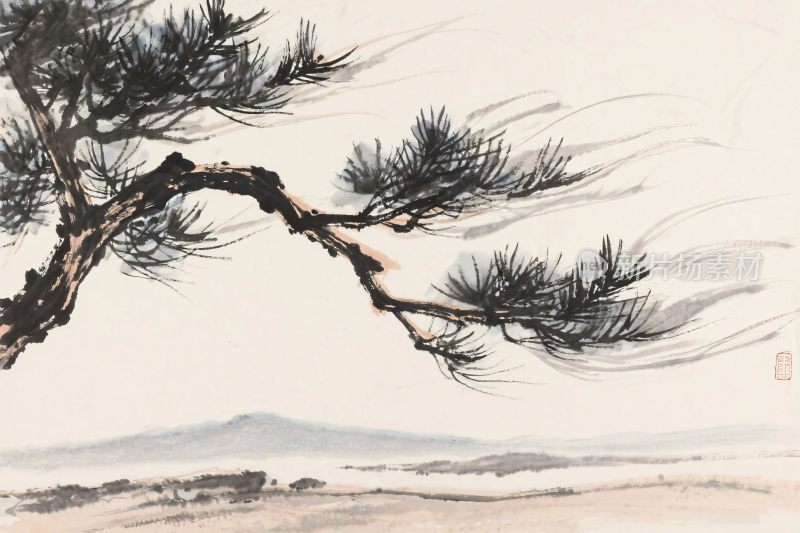 水墨画松树山水