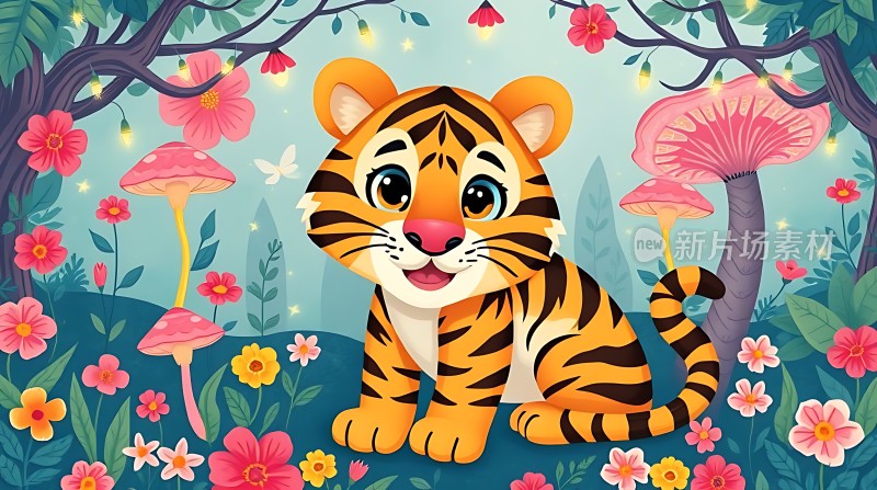 小虎在花丛中嬉戏