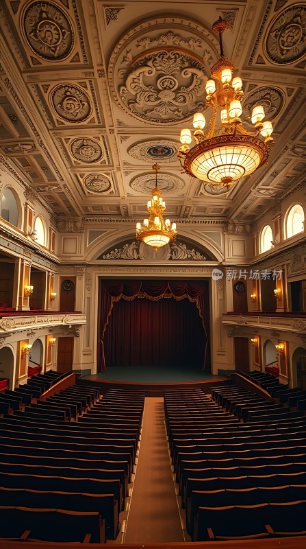 华丽剧院内部璀璨吊灯与精美装饰