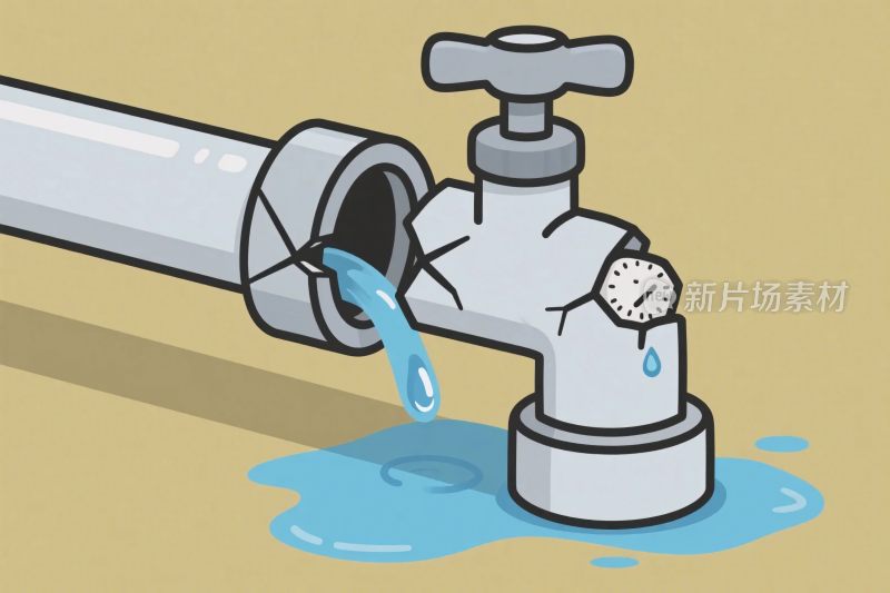 破损水龙头漏水插画