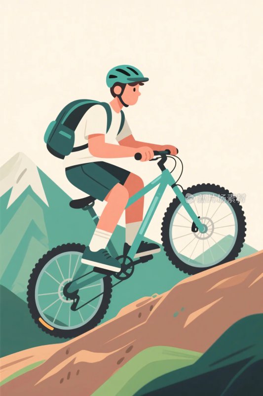 男子骑行于山间插画
