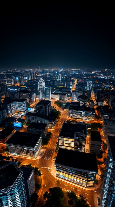 都市夜景灯火辉煌的现代建筑群