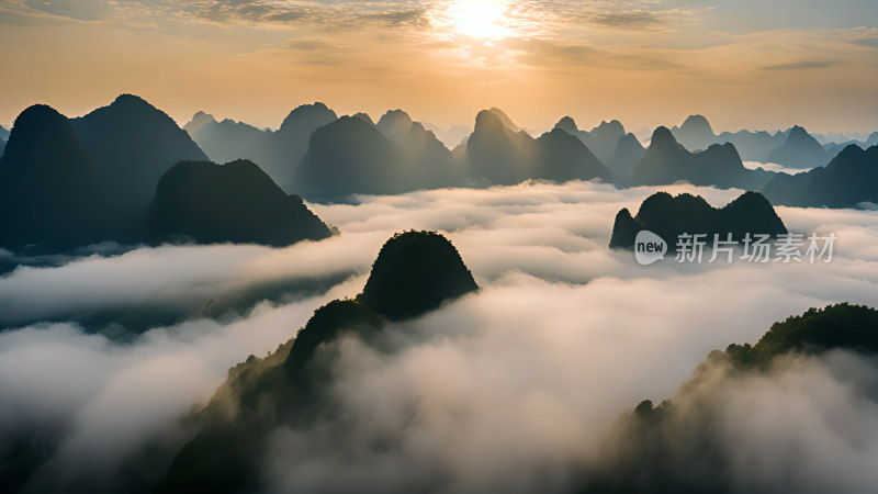 桂林山水照片山峰云海群山云雾缭绕自然风景