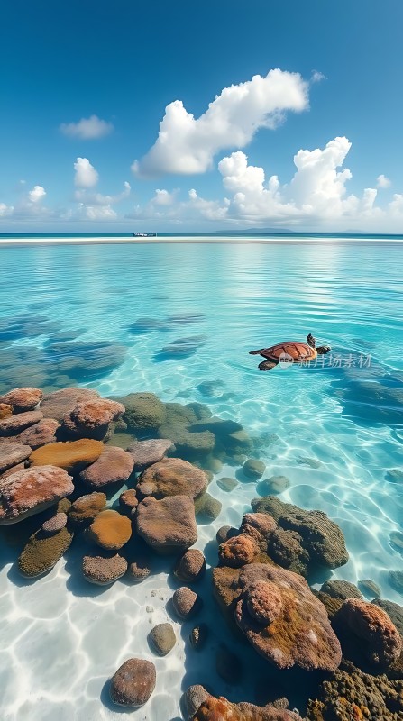 碧海沙滩上的宁静海龟