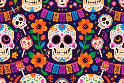 墨西哥风格骷髅花卉图案