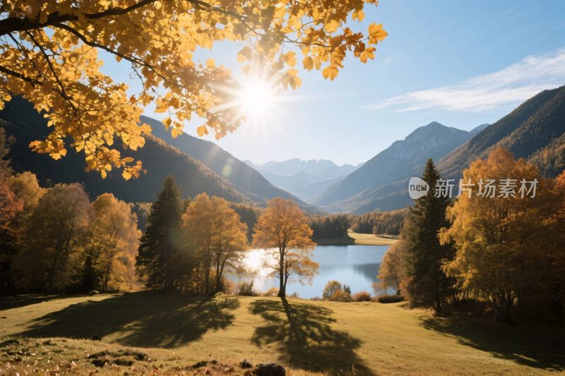 秋日山林湖泊美景