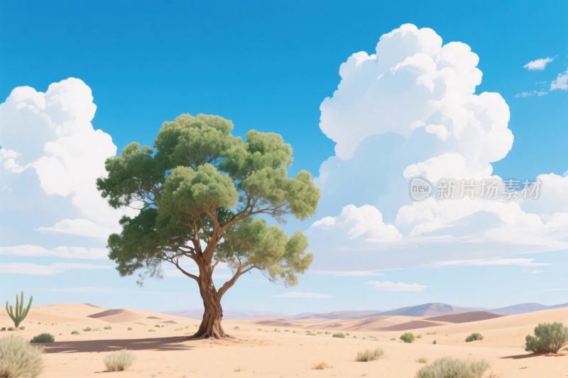 沙漠孤树风景插画