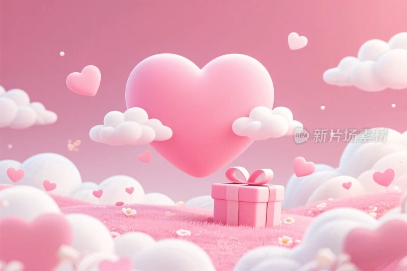 粉色爱心礼盒插画