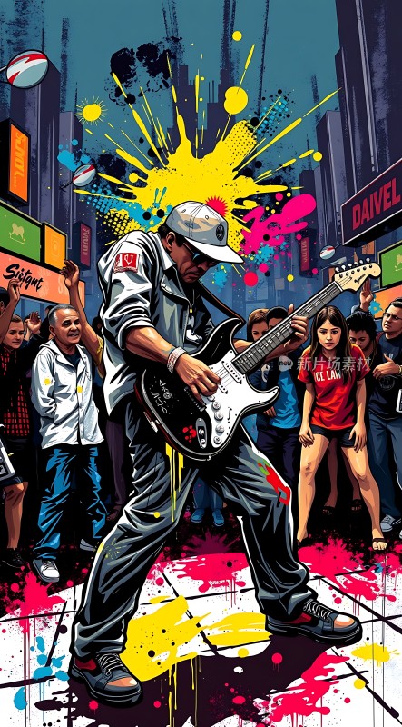 街头吉他手音乐与色彩的碰撞