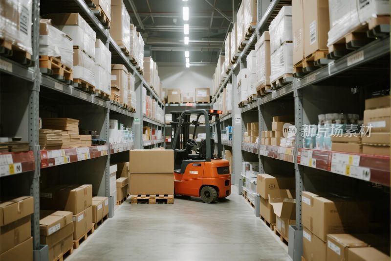 仓库叉车与货架货物场景