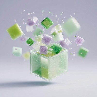 悬浮彩色方块的透明立方体